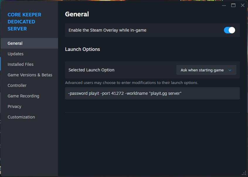 Core Keeper Launch Options